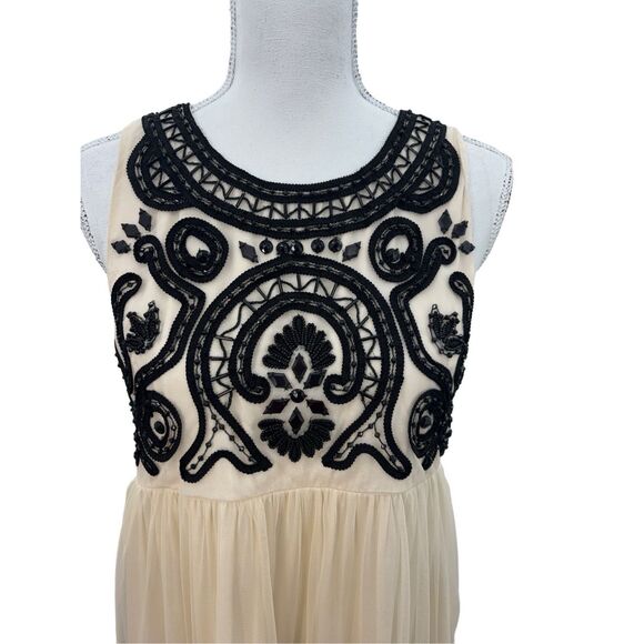 Anthropologie Vineet Bahl Ivory Black Beaded Embellished Tulle Dress Size large - Picture 5 of 14